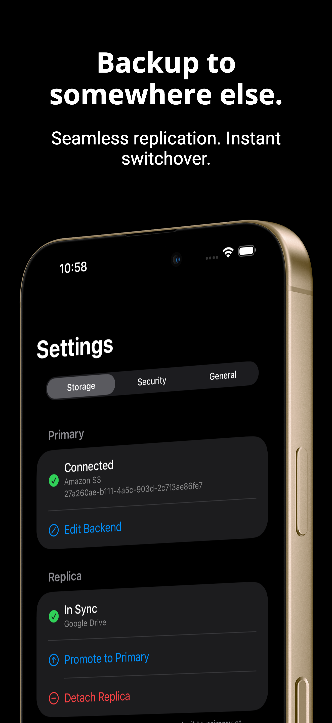 Storage replication with instant switchover